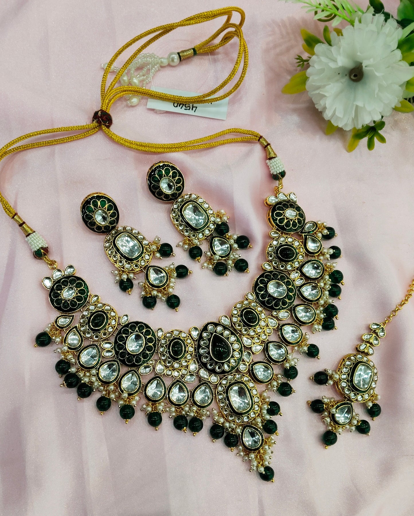 Green Meenakari Kundan Necklace Jewellery Aman Set
