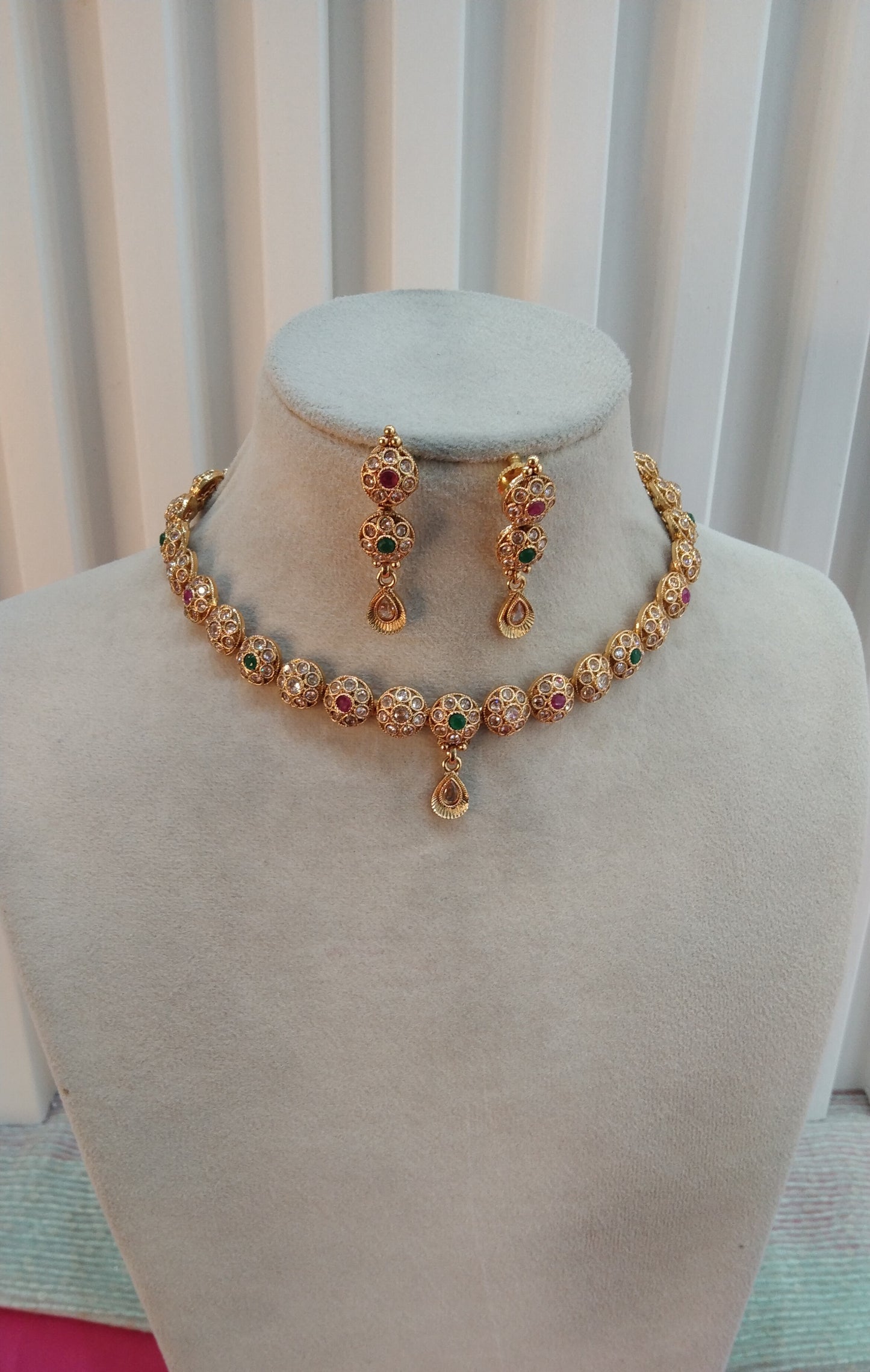 Ruby Green Gold Polki Necklace Jewellery Delta Set