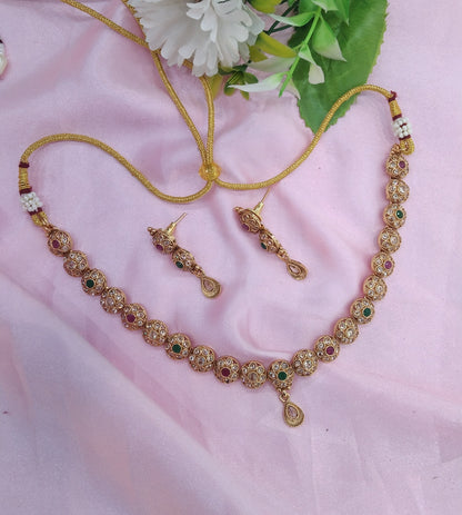 Ruby Green Gold Polki Necklace Jewellery Delta Set