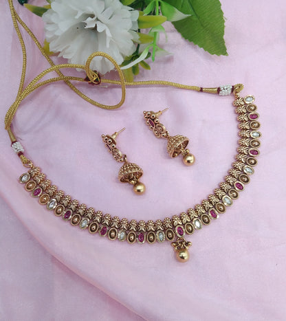 Ruby Gold Polki Jhumki Necklace Jewellery Delta Set