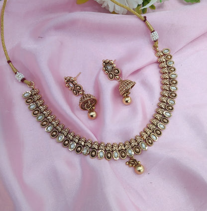 Gold Polki Jhumki Necklace Jewellery Delta Set