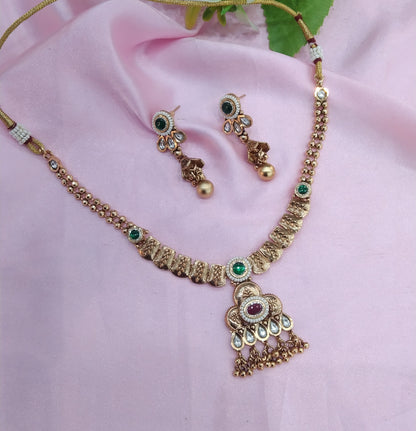 Ruby Green Gold Polki Jhumki Necklace Jewellery Delta Set