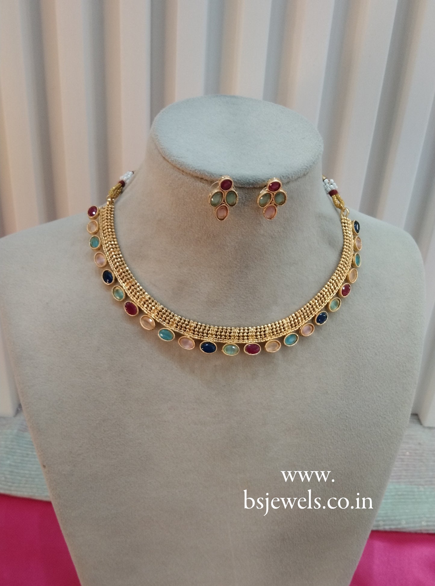Multi Color Gold Polki  Necklace Jewellery Delta Set