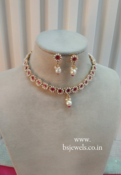 Ruby Gold Polki Necklace Jewellery Delta Set