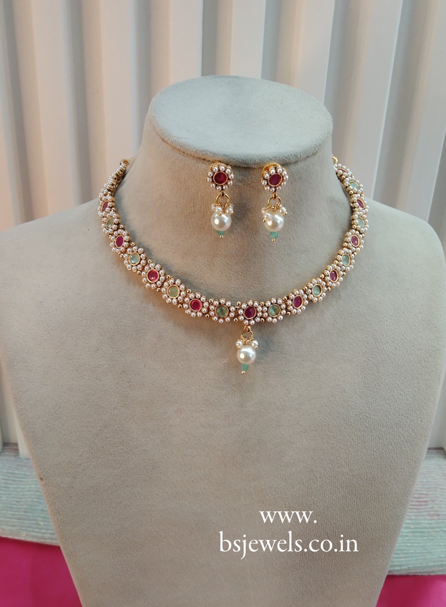 Ruby Pista Gold Polki Necklace Jewellery Delta Set