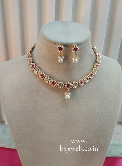 Ruby Pista Gold Polki Necklace Jewellery Delta Set