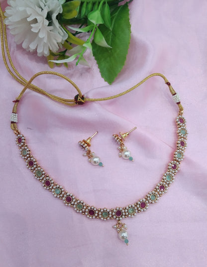 Ruby Pista Gold Polki Necklace Jewellery Delta Set