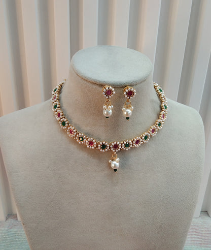 Ruby Green Gold Polki Necklace Jewellery Delta Set