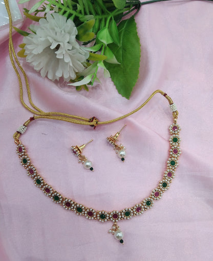 Ruby Green Gold Polki Necklace Jewellery Delta Set