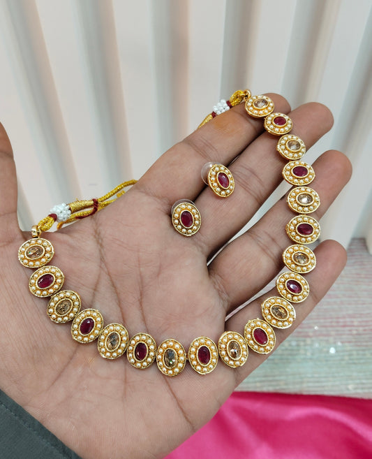 Ruby Gold Polki  Necklace Jewellery Studio Set