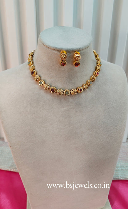 Ruby Pista Gold Polki Necklace Jewellery Studio Set