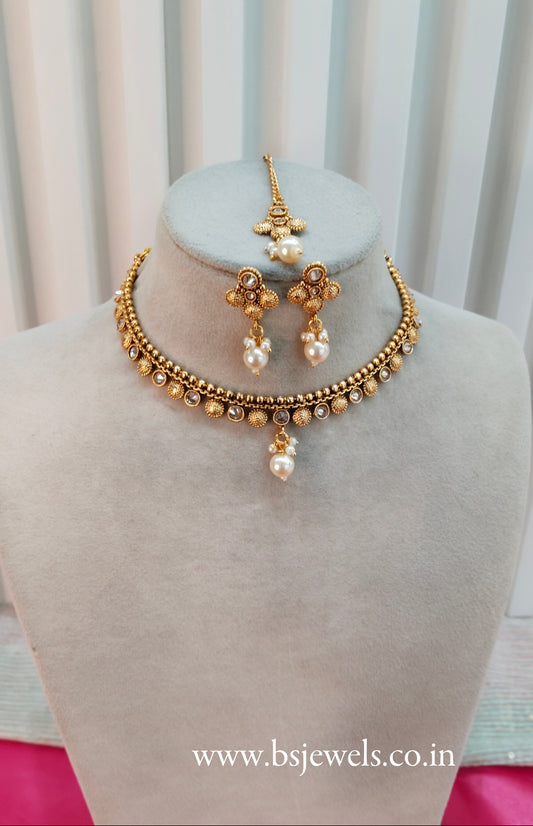 Gold Polki Necklace Jewellery Studio Set