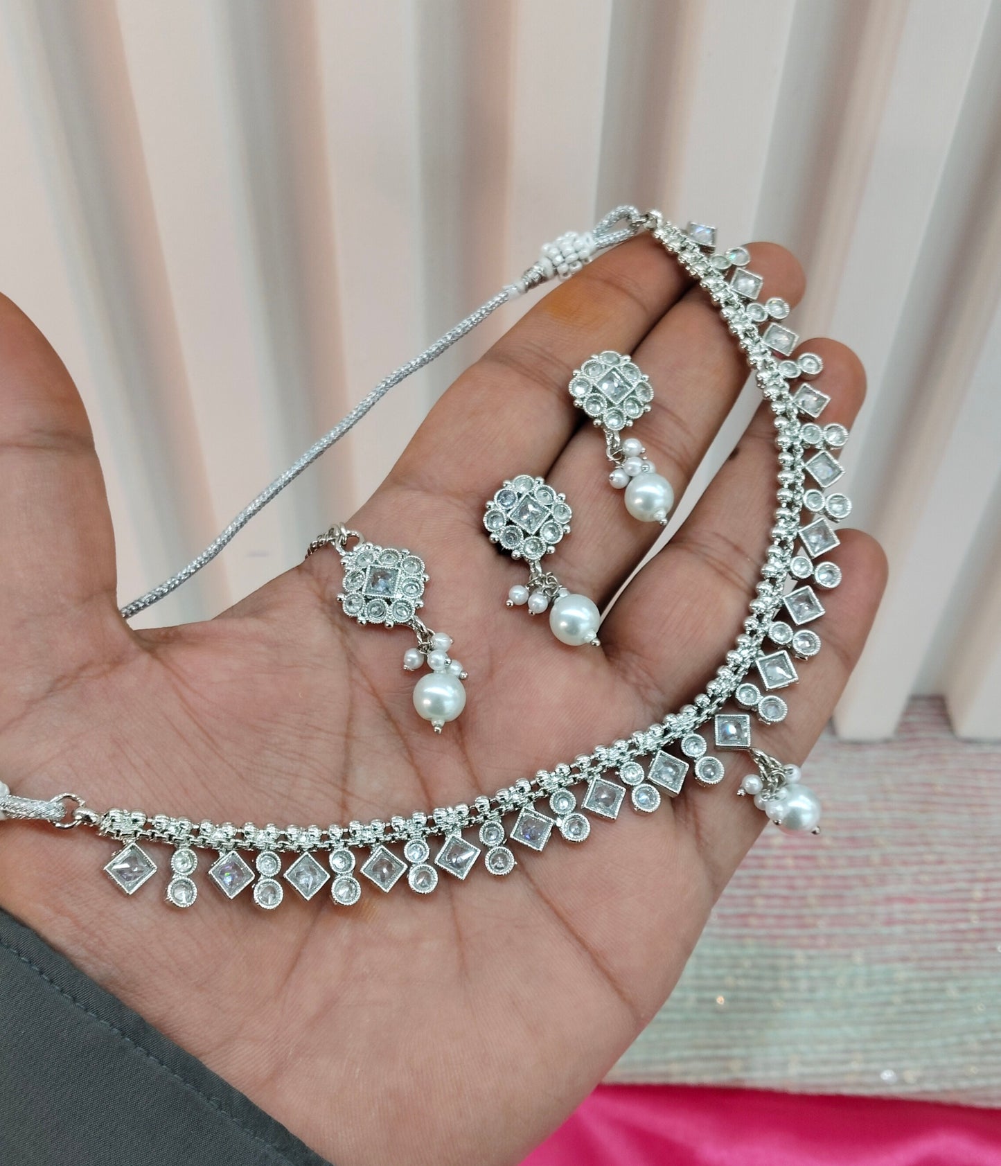 Silver Polki Necklace Jewellery Studio Set