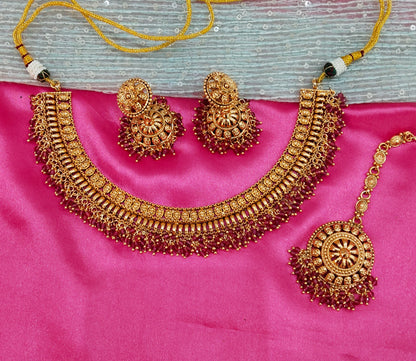 Ruby Gold Polki Necklace Jhumka Jewellery Studio Set
