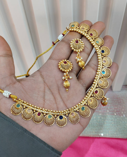 Multi Color Gold Polki Necklace Jewellery Studio Set