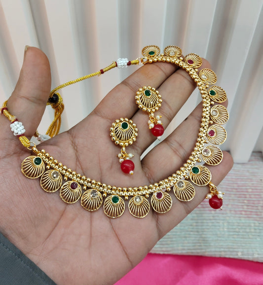 Ruby Green Gold Polki Necklace Jewellery Studio Set