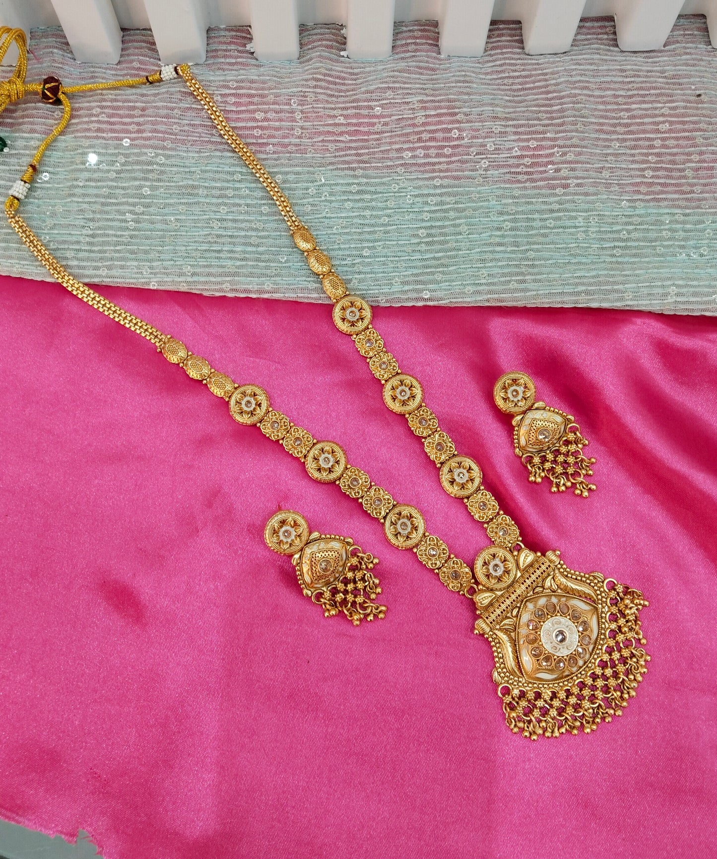 Gold Polki Long Rani Haar Necklace Jewellery Set