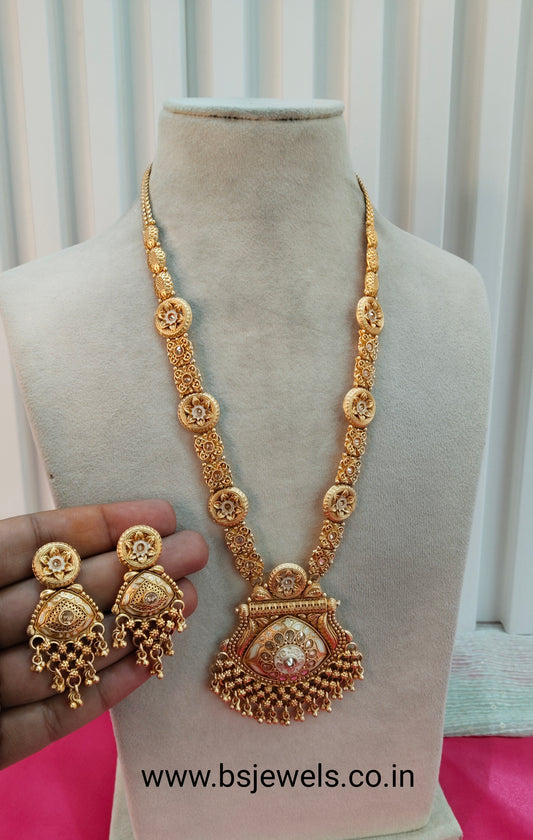 Gold Polki Long Rani Haar Necklace Jewellery Set