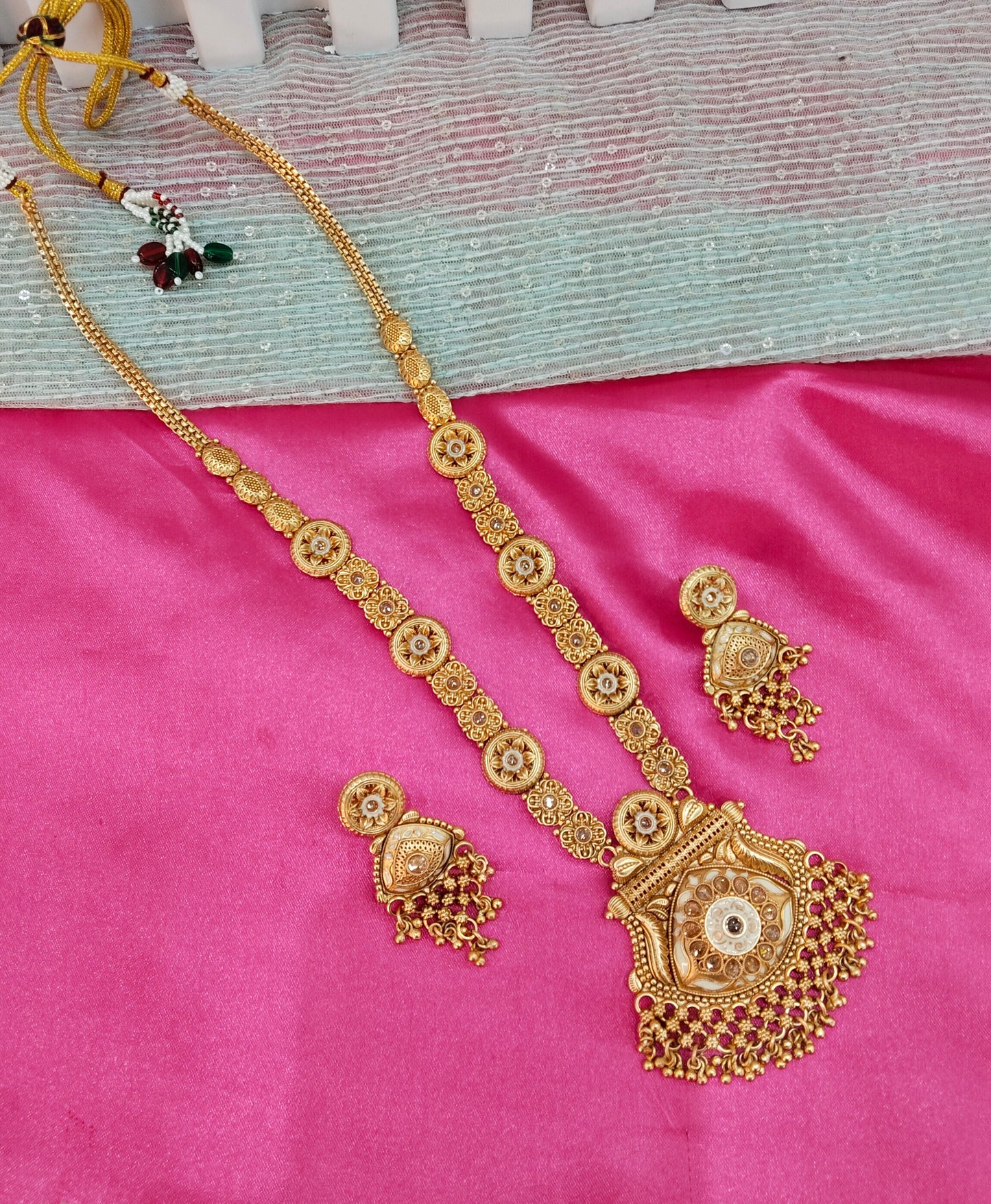 Gold Polki Long Rani Haar Necklace Jewellery Set