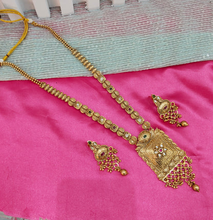 Ruby Green Gold Polki Long Rani Haar Necklace Jewellery Set