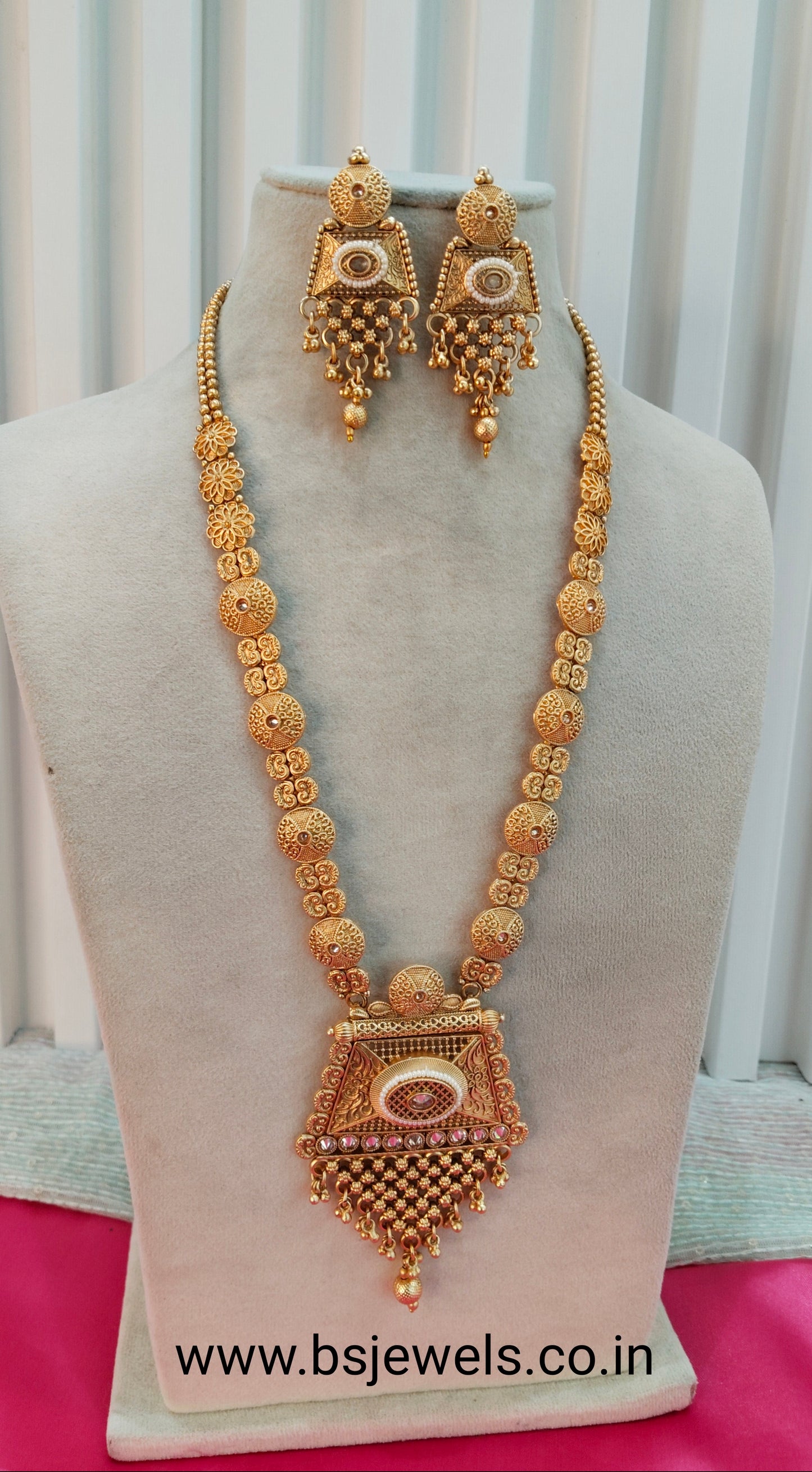 Gold Polki Long Rani Haar Necklace Jewellery Set