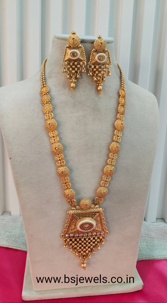 Gold Polki Long Rani Haar Necklace Jewellery Set
