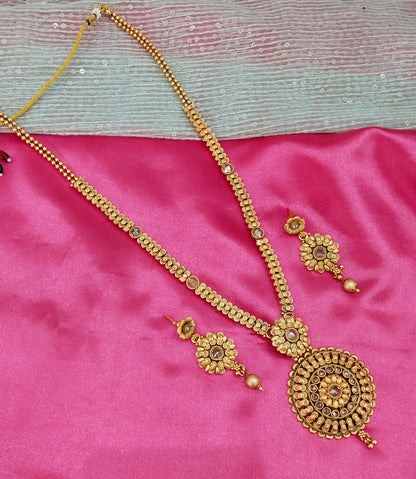 Gold Polki Long Rani Haar Necklace Jewellery Set