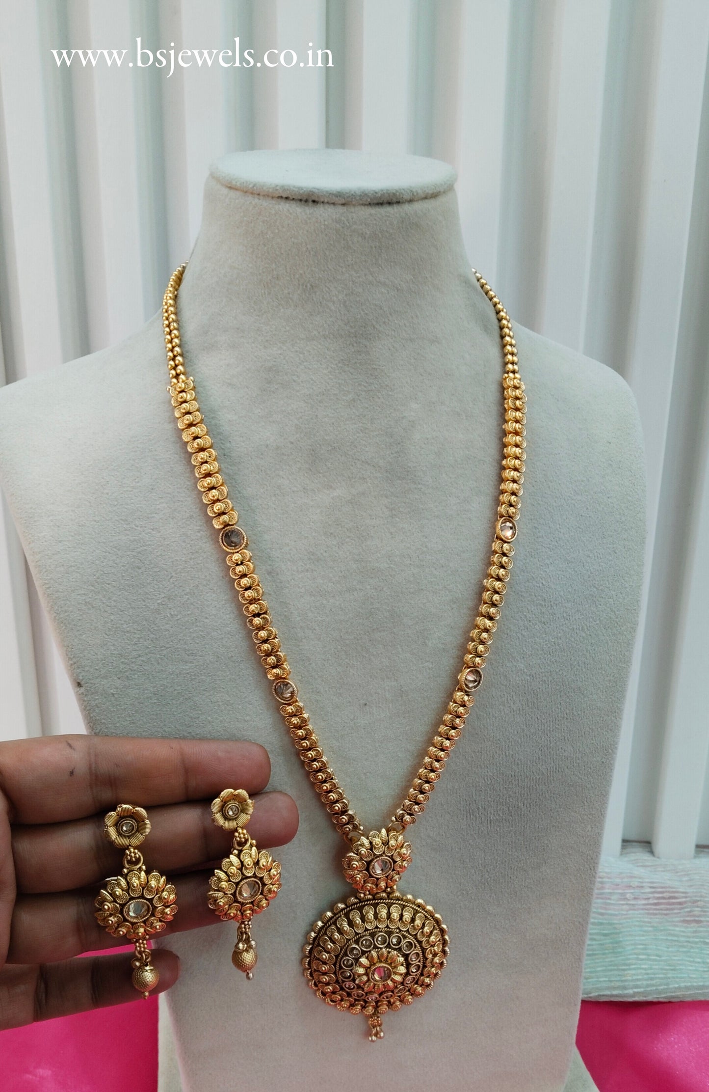 Gold Polki Long Rani Haar Necklace Jewellery Set