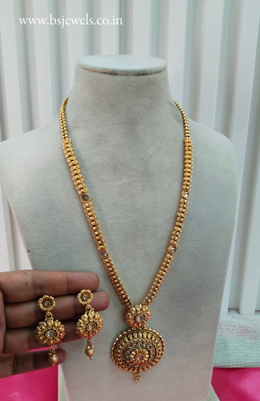 Gold Polki Long Rani Haar Necklace Jewellery Set