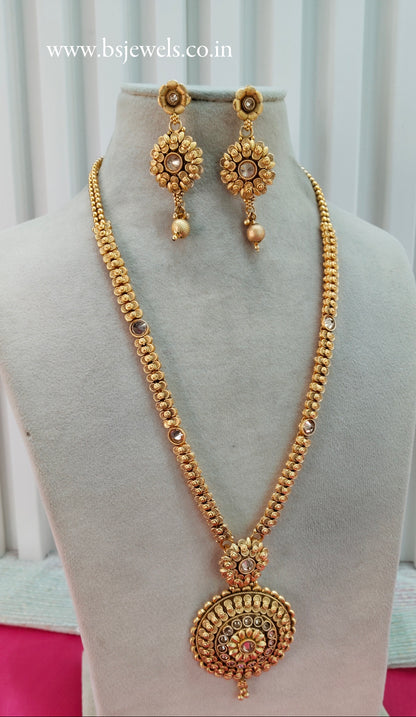 Gold Polki Long Rani Haar Necklace Jewellery Set
