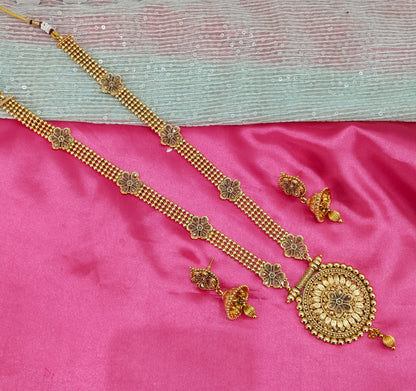 Gold Polki Long Rani Haar Jhumka Necklace Jewellery Set