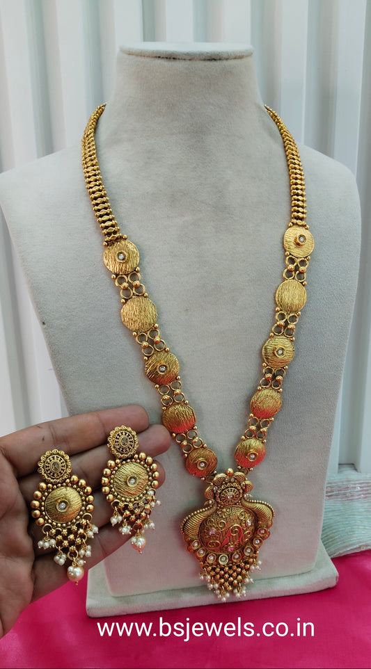Gold Polki Long Rani Haar Necklace Jewellery Set
