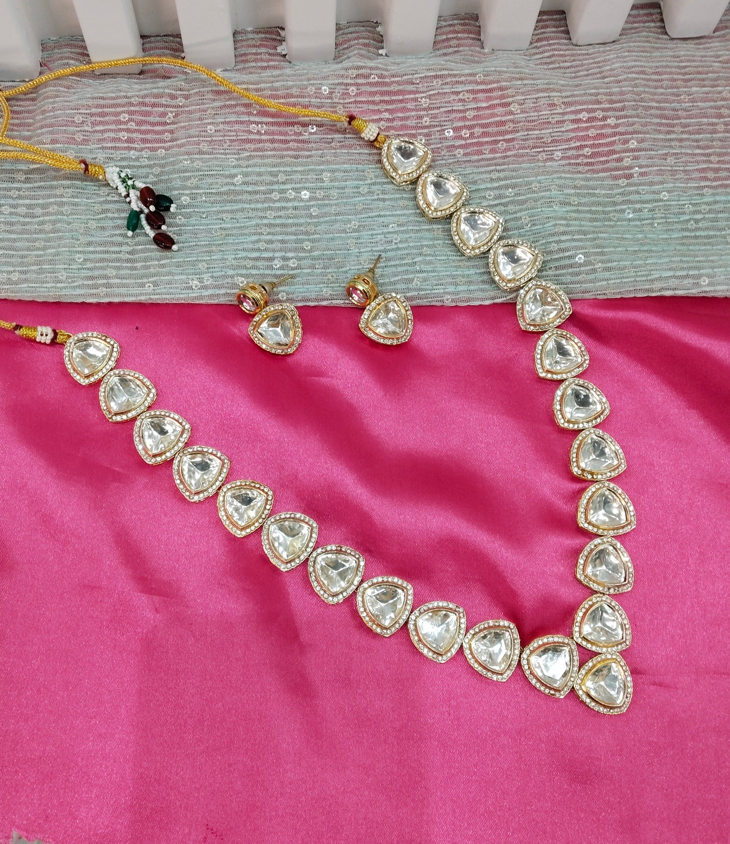 Gold White Long Rani Haar Kundan Necklace Jewellery Set