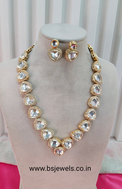 Gold White Long Rani Haar Kundan Necklace Jewellery Set
