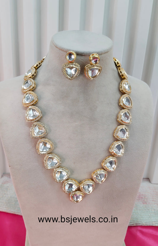 Gold White Long Rani Haar Kundan Necklace Jewellery Set