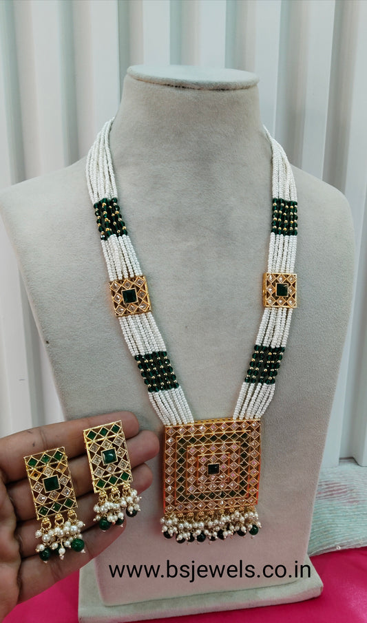 Green Gold Polki Long Rani Haar Necklace Jewellery Set