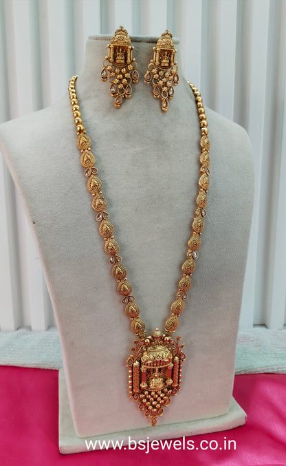 Gold Polki Long Rani Haar Necklace Temple Jewellery Set