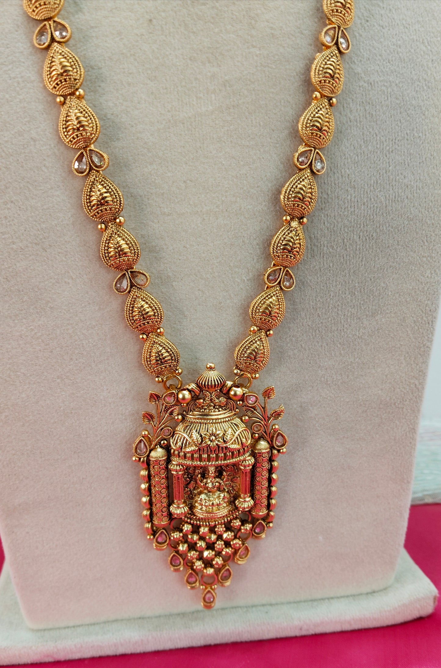 Gold Polki Long Rani Haar Necklace Temple Jewellery Set