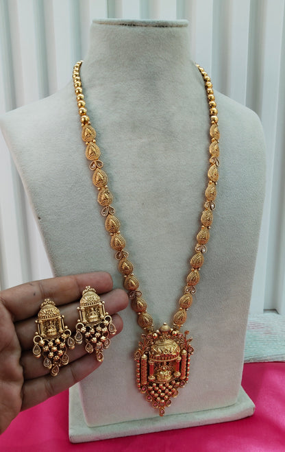 Gold Polki Long Rani Haar Necklace Temple Jewellery Set