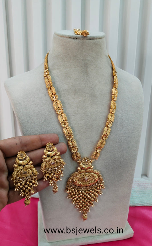 Gold Polki Long Rani Haar Necklace Jewellery Set