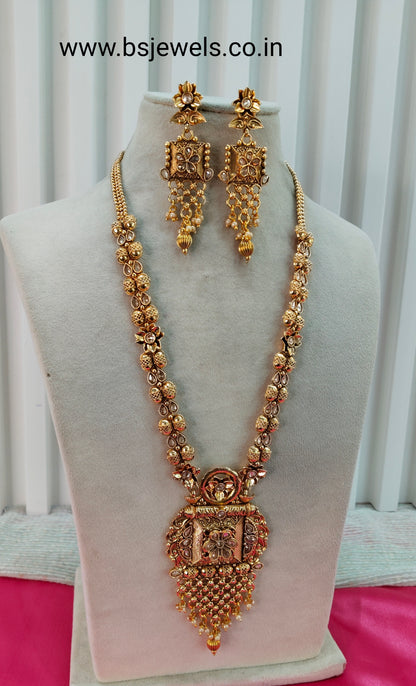 Gold Polki Long Rani Haar Necklace Jewellery Set