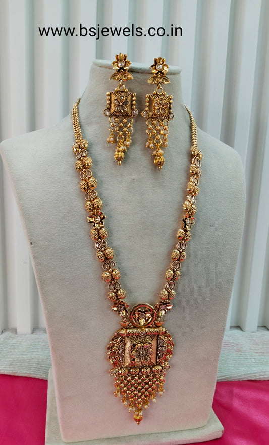 Gold Polki Long Rani Haar Necklace Jewellery Set
