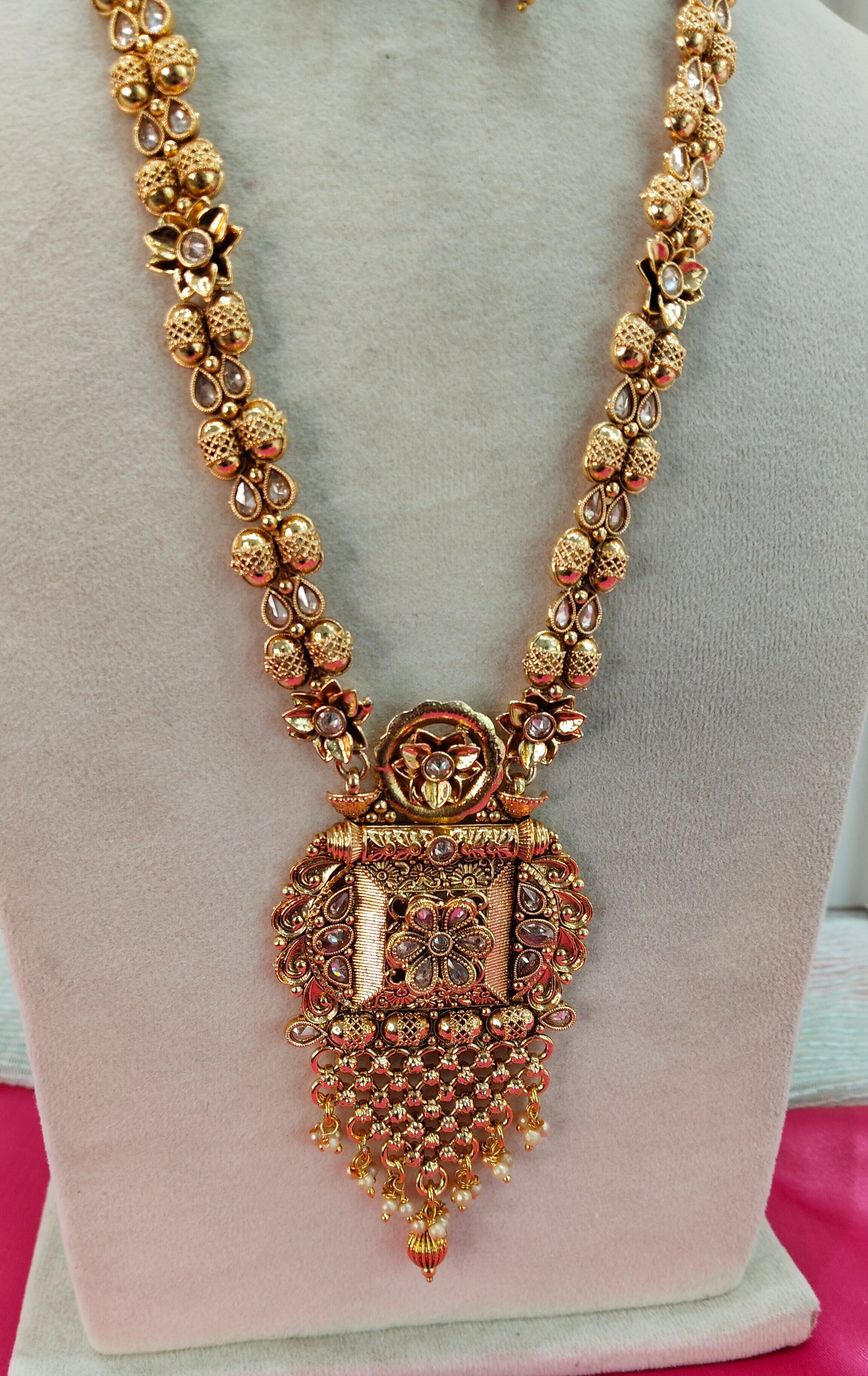 Gold Polki Long Rani Haar Necklace Jewellery Set