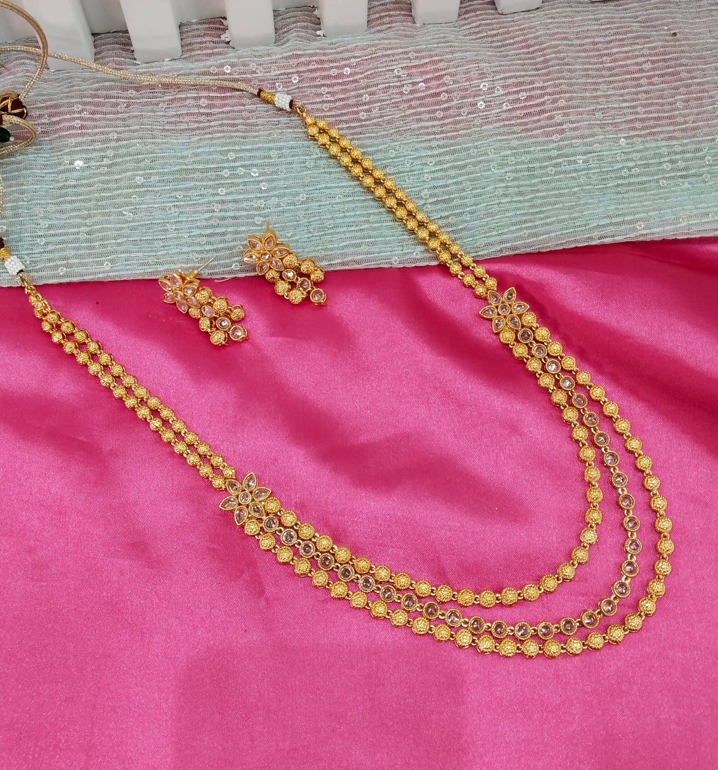 Gold Polki Long Rani Haar Necklace Jewellery Set