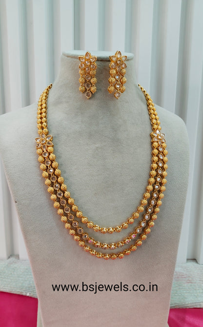 Gold Polki Long Rani Haar Necklace Jewellery Set