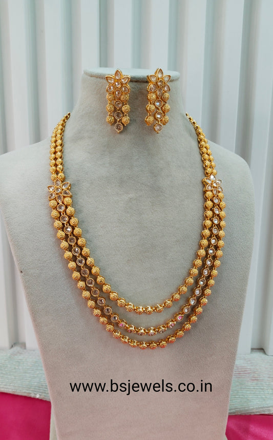 Gold Polki Long Rani Haar Necklace Jewellery Set
