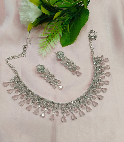 Pink Silver CZ Necklace Jewellery Auj Set
