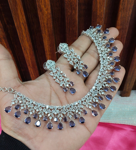 Light Purple Silver CZ Necklace Jewellery Auj Set