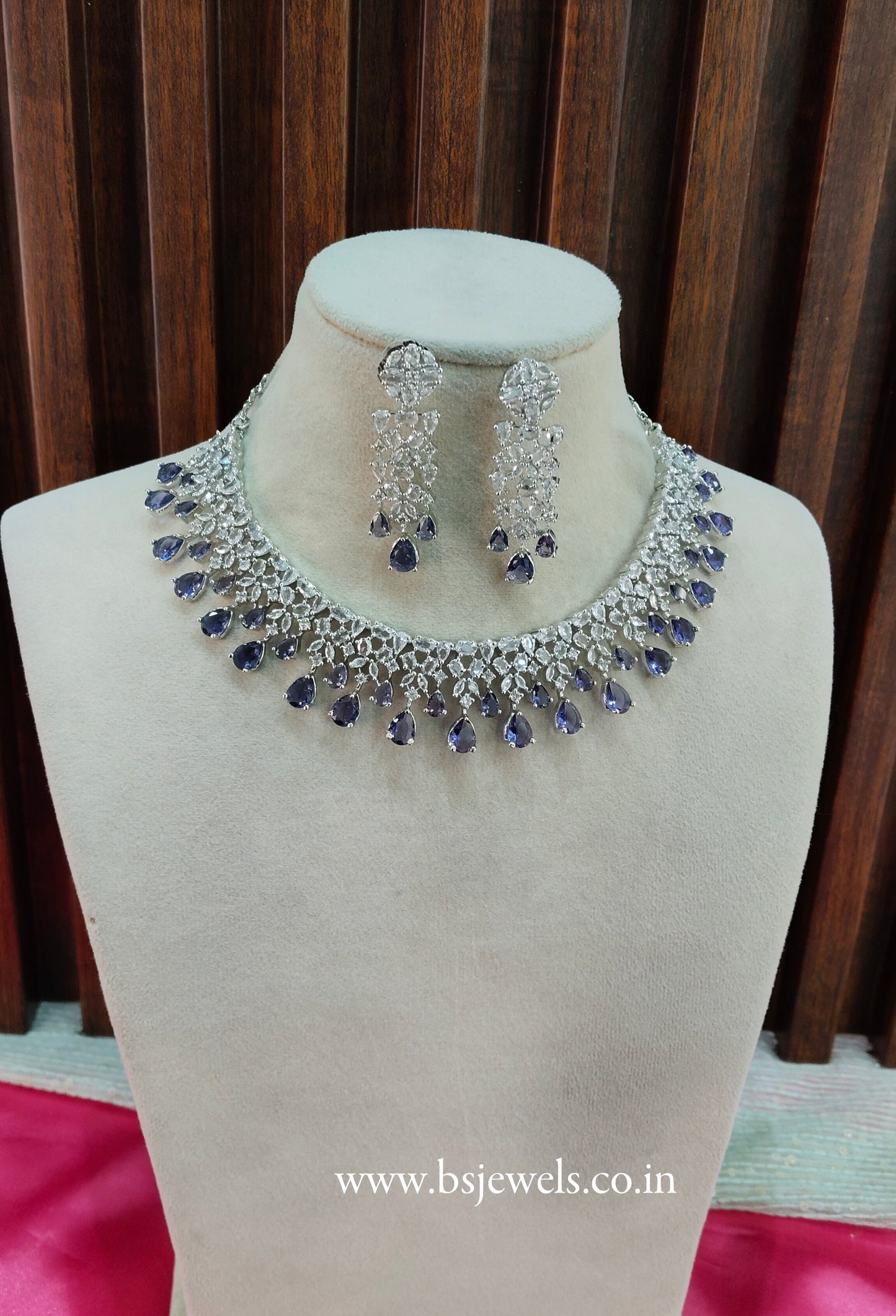 Light Purple Silver CZ Necklace Jewellery Auj Set