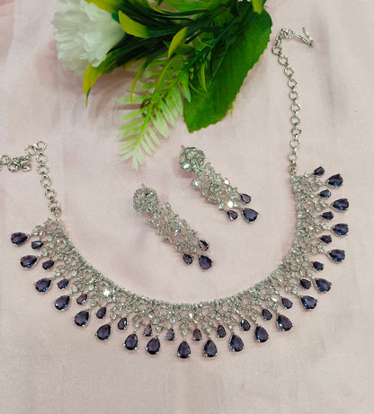 Light Purple Silver CZ Necklace Jewellery Auj Set